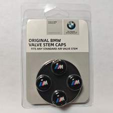 Set Of 4 - Tire Valve Stem Cap Set Bmw M Logo Black Caps 36110421543