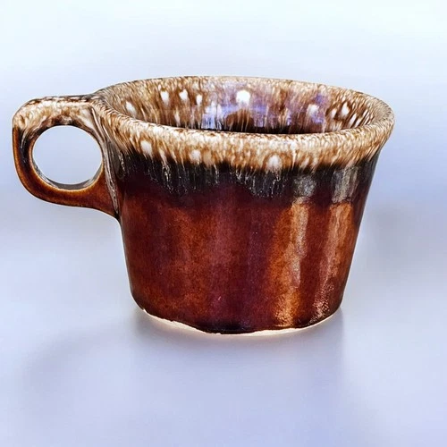 Hull Oven Proof Brown Drip Coffee Mug Cup Ceramic Crestone Vintage USA 2.75 tall