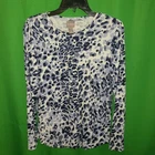 8320) NWOT CHICO'S sz 1 blue animal cotton top tee long sleeve rounded hem new