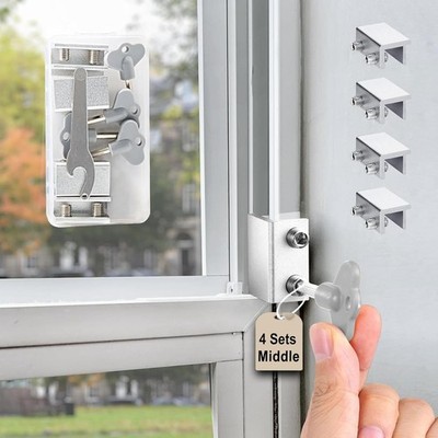 Window Locks(4 Sets), Window Locks for Up and Down Windows,Easy to Install Ve...
