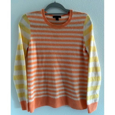 Saks Fifth Avenue Cashmere Sweater Womens S Yellow Orange StripePreppy Old Money