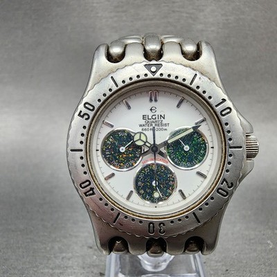 Elgin Watch Men 37mm White Dial Silver Tone Daydate Round FK-367 