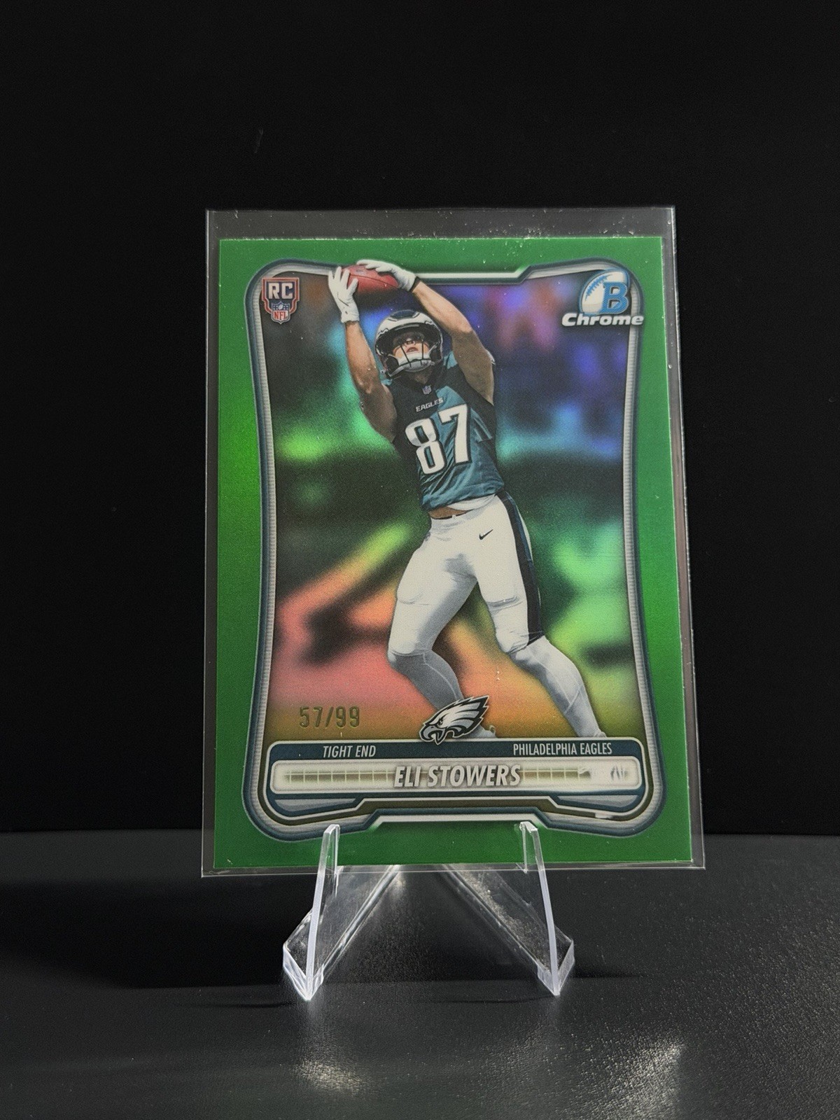 2026 Bowman Chrome Eli Stowers RC True Green /99 Philadelphia Eagles #BCV-159