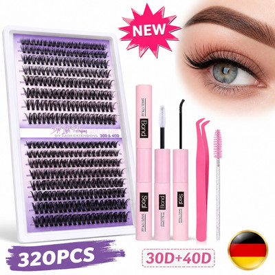 Cluster Lashes Set 320Pcs 30D 40D Wimpernverlängerung Set 9-16mm D Curl 30D+40D
