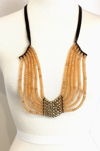 Lucky Brand Orange Carnelian Hammered Gold-Tone Bead Statement Necklace NWT $99 image 6