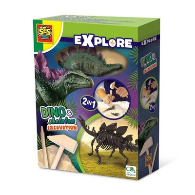 SES Creative 25094 2 in 1 Dinosaur and Skeleton Dig-Stegosaurus, One Size Dino s