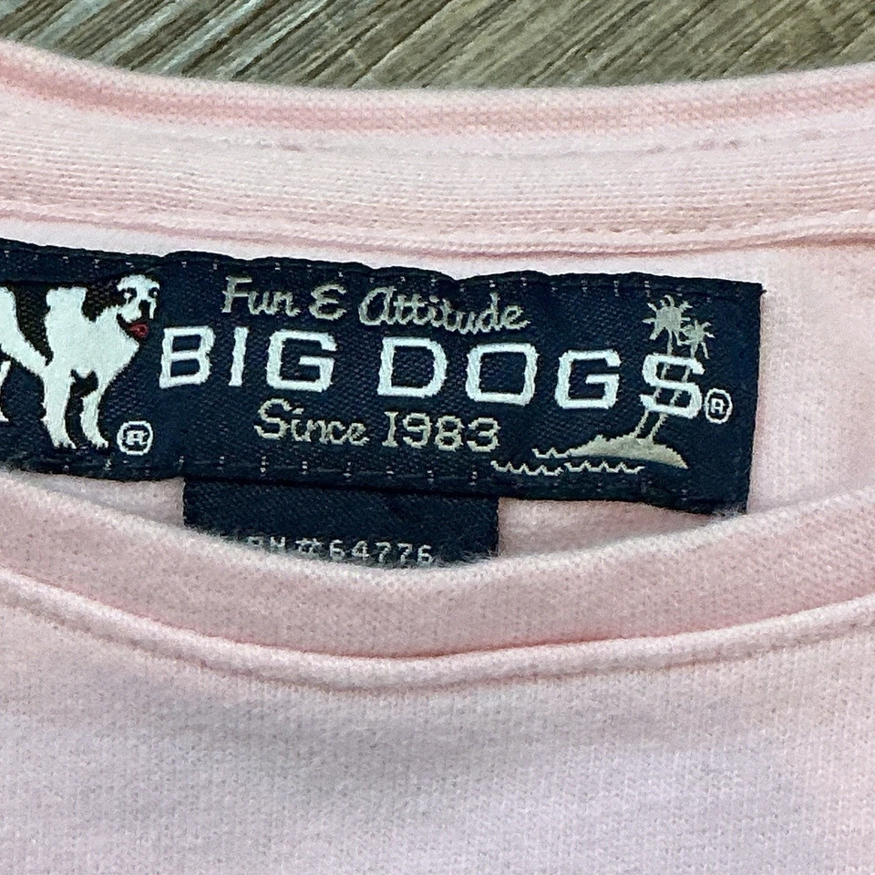 Camiseta vintage de algodón manga larga con logotipo bordado Big Dogs rosa para mujer S Foto 3 de 4