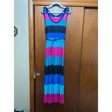 NWT Calvin Klein Womens Size 8 Sleeveless Maxi Dress Colorblock Belted Stripe