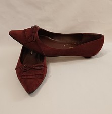 Miss Selfridge Burgundy Real Suede Pointed Flat Shoes UK 6 Kiltie Fringe Bow Low