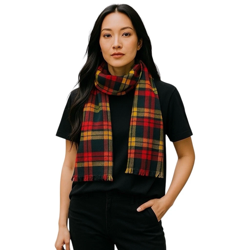 Vintage Scottish Plaid Wool Scarf Colorful Tartan Rectangular Preppy