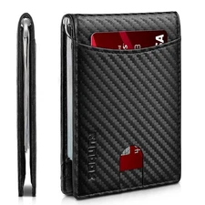 Slim Wallet for Men Genuine Leather RFID Blocking Bifold Minimalist Front Poc...