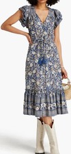 Veronica Beard Tinzia Floral Seersucker Midi Dress Buttondown Blue S 282103
