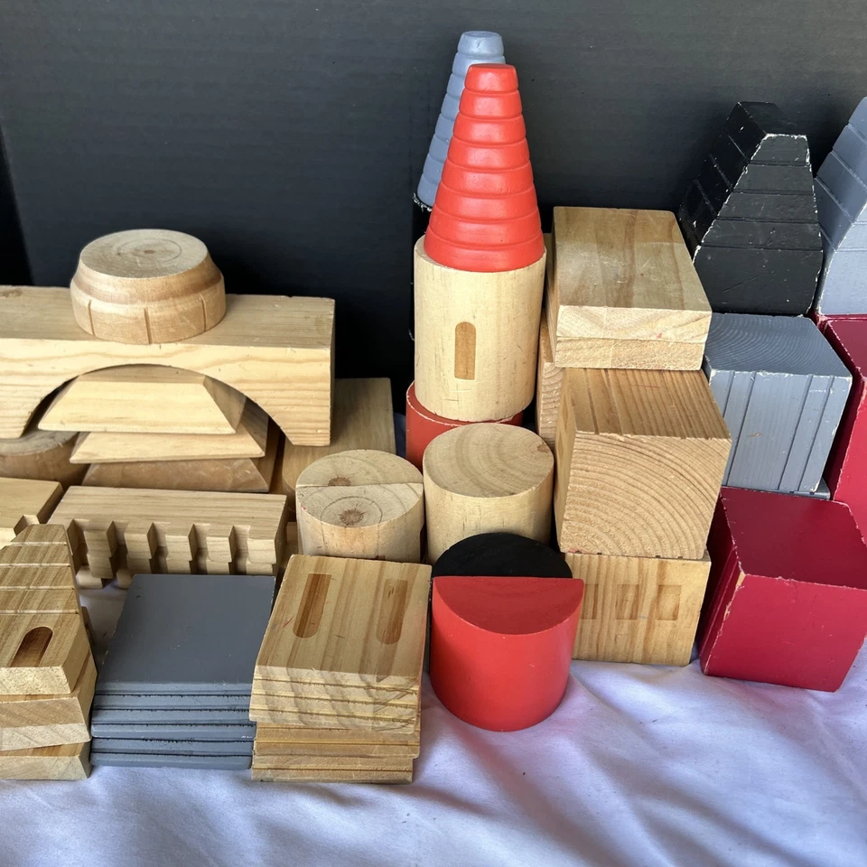 FAO Schwarz Solid Natural Wooden Blocks Wood Create a Castle Over 50 Pieces Used - Image 3 of 4