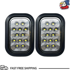 White Rectangle 12 LED Backup Reverse Tail Light 5x3 2x Tow Truck Semi Trailer C