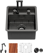 16" Stainless Steel Outdoor Bar Sink with Faucet & Cover - Workstation Style