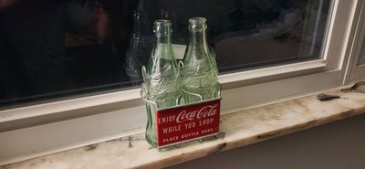 1950s Enjoy Coca-Cola While You Shop Metal Grocery Cart 2-Bottle Holder