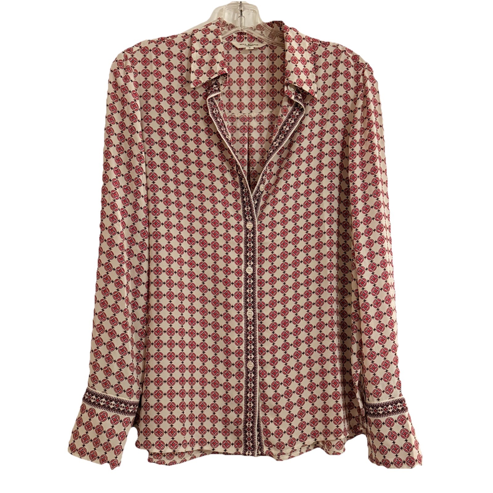Max Studio Long Sleeve Button Up Blouse Pink Geom… - image 1