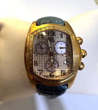 IceLink Watch Men Gold Tone Chronograph Crystal Bezel Date With Box