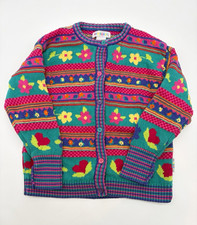 Vintage 1996 Gymboree Winter Bouquet Cardigan Girls Large Floral Heart 90s
