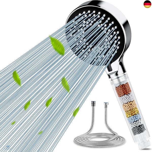 Filter Duschkopf Und Schlauch 1.5M, Hochdruck Duschkopf Mit 5 SprüHmodi,-image