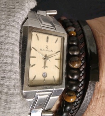 Romanson Elite Swiss Quartz Mens Date  Wristwatch Tank Model New Battery 