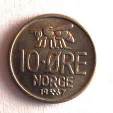 1967 NORWAY 10 ORE - Excellent Coin - FREE SHIP - Bin #342