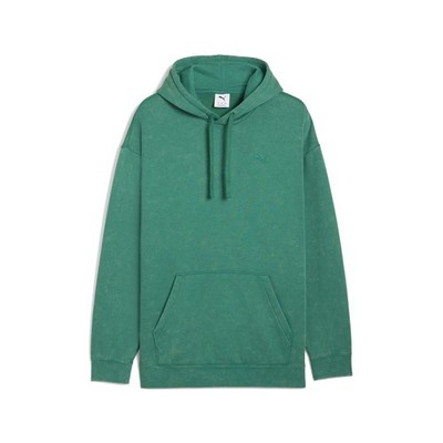 PUMA Elevated Essentials Acid Wash Fleece Pullover Hoodie Mens Green Casual Oute