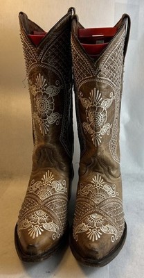 Golden Guns Distressed Brown Embroidered/Crystal Western Boots US