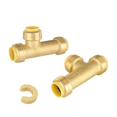 2 PCS 3/4x3/4x3/4 Inch Push Fit Slip Tee Brass Connect PEX Copper CPVC PF181