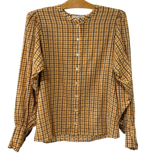 Doen | Button Down Top Scarlett Plaid Swiss Dot Puff Sleeve- Size ...