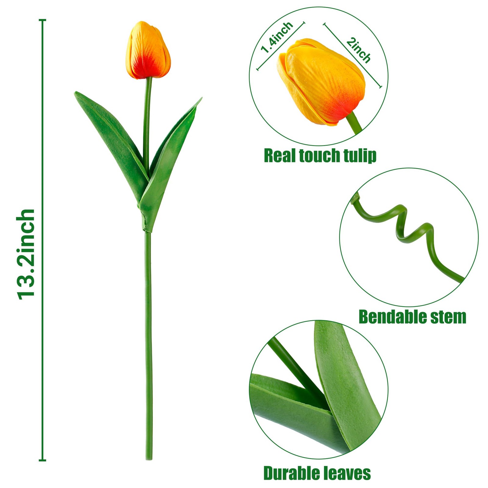 30 Pcs Fake Tulips Artificial Flowers Real Touch PU Faux Flowers Tulip Stems ...