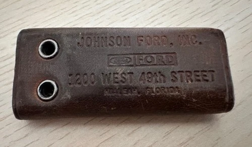 Vintage Ford Dealer Leather Key Holder Keychain JOHNSON FORD INC HIALEAH FLORIDA