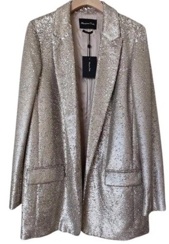 BNWT Massimo Dutti Zara Trinny Sequin Gold Metallic Blazer Jacket S UK 8-10