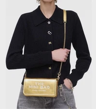 NWT Marc Jacobs The Metallic Leather Chain Mini Bag Crossbody In Gold