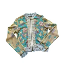 Merchant Womens/Teens Sheer Lace Floral Jacket Size Small Beaded Fairy Whimsical