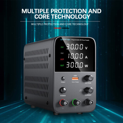 Adjustable DC Power Supply Output 0-30V 0-10A USB Fast Charge Over V/A/T Protect