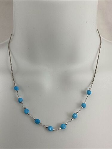 Sterling Silber .925 ~ Dornröschen Türkis Perlen 17" Halskette Halsband - Bild 2 von 3