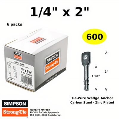 Eye Bolt Anchor 1/4 x 2 Hook Closed Eye Tie Wire Concrete Wedge Anchors 600