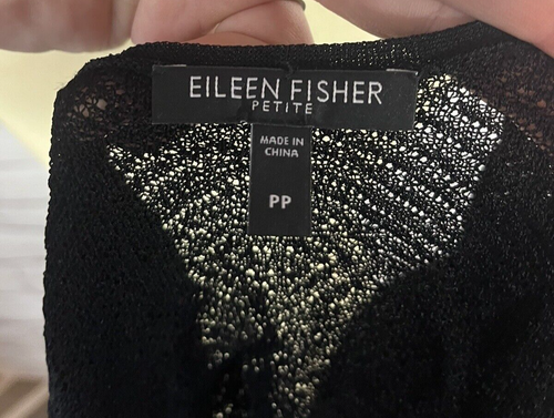 Eileen Fisher Womens Size PP Black Long Sleeve Open Knit Cardigan - Picture 3 of 5