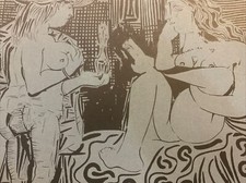 Pablo Picasso linocut 1962 Deux Femmes Avec vaso A Fleurs 15x12,5 pollici