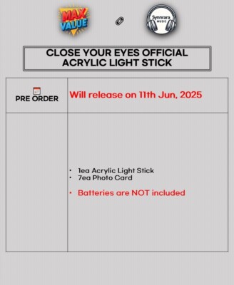 CLOSE YOUR EYES OFFICIAL ACRYLIC LIGHT STICK w/7 Card,Tracking