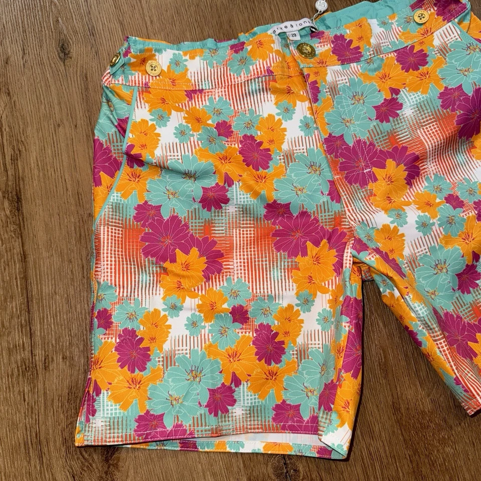 Parke & Ronen Swim Trunks Short Mens 29 Board 6" Dahilas Catalonia Stretch NEW - Image 2 of 4