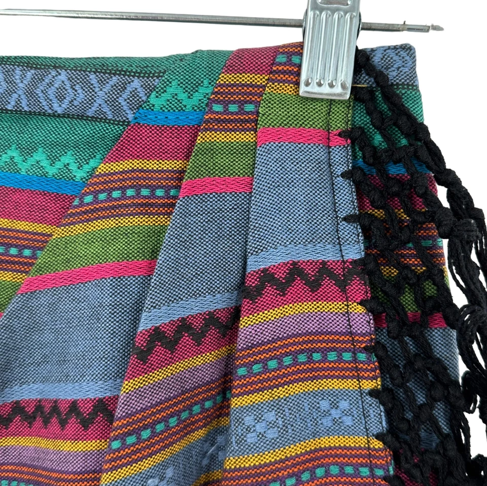 Falda envolvente vintage Lizwear Southwest azteca a rayas de algodón con flecos talla 2P Foto 2 de 4