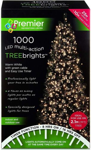 Premier 1000 LED Multi-Action TreeBrights Christmas Tree Lights Timer WARM WHITE - Picture 1 of 3