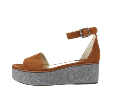 PAUL ANDREW BERGEN grey sienna wool felt suede ankle strap wedges sz. 40 NEW!