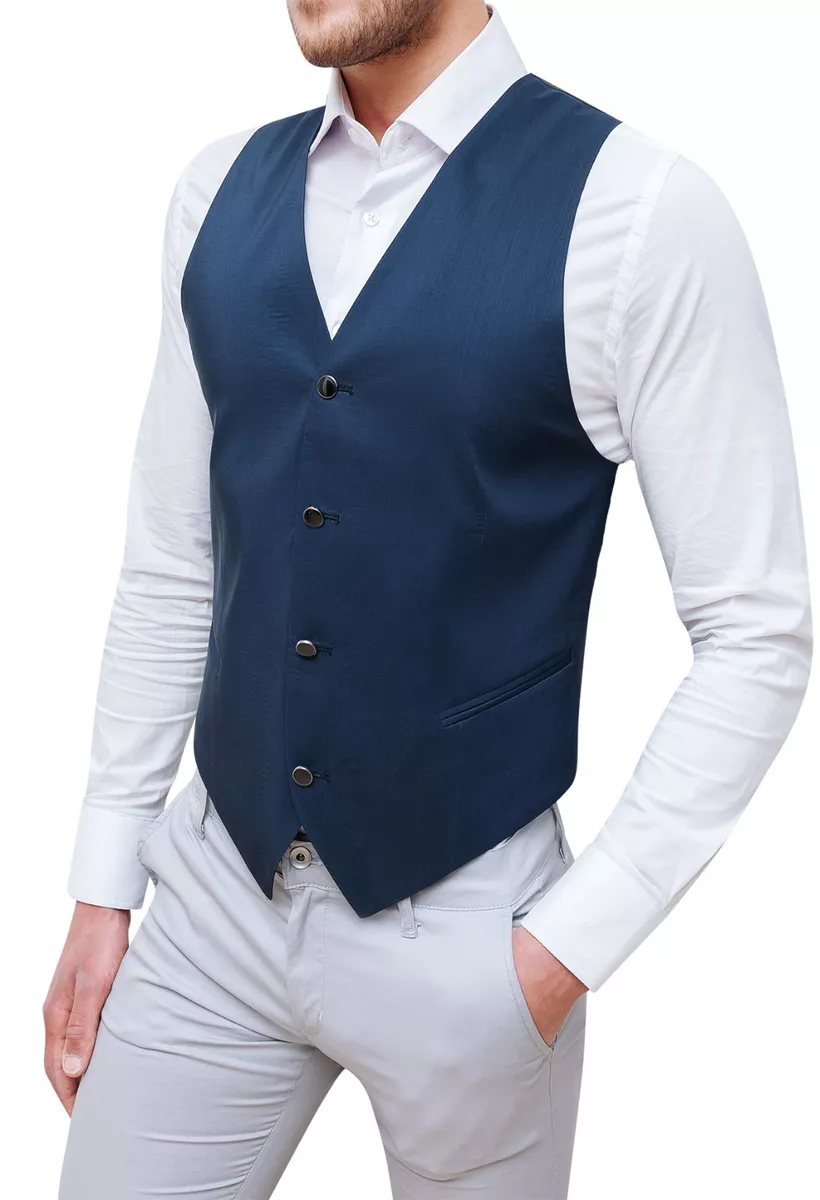 Diamond Mens Stylish Blue Formal Ceremony Vest New Silk