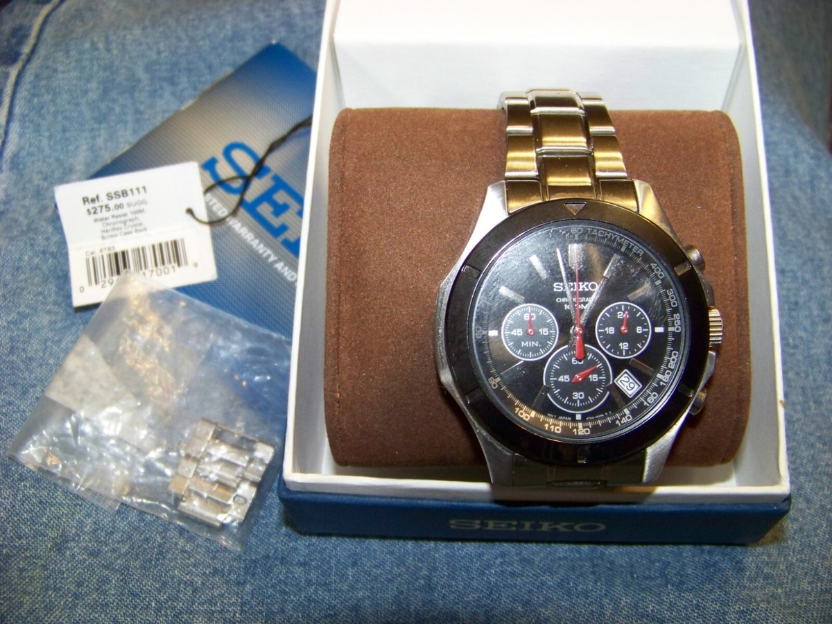 SEIKO 6T63-00G0 クロノグラフ 100m時計　腕時計 ネイビー Seiko 6T63-00G0 CHRONOGRAPH Black Dial Red Hands S.S.