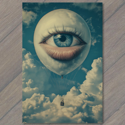 STICKER Surreal Balloon with Human Features in Sky Conceptual Dream World