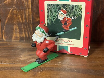 Hallmark Ornament 1987 HOT DOGGER Santa On Skis w/ Box