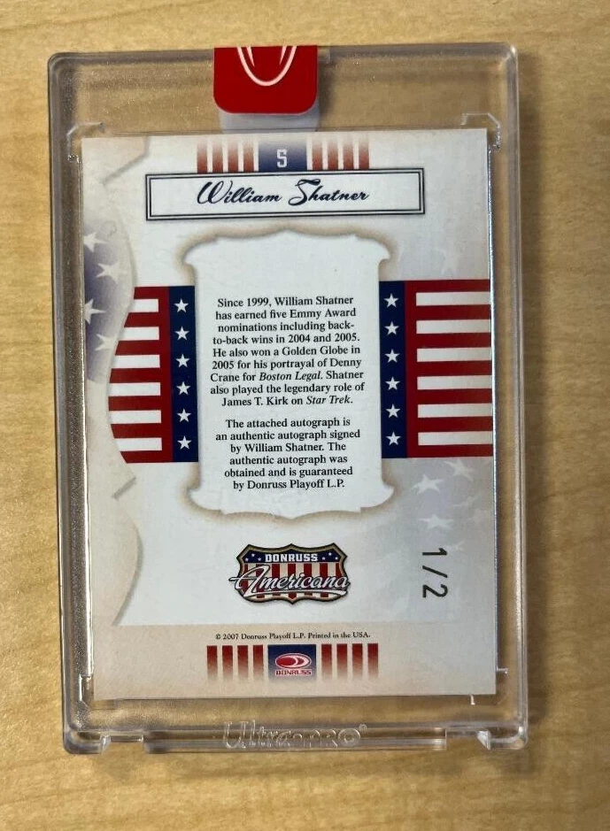 2007 Donruss Americana William Shatner Auto 1/2 Captain Kirk Autograph Star Trek - Image 2 of 2